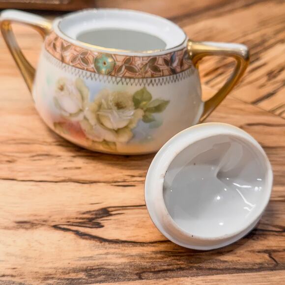 1930's Vintage Royal Rudolstadt Prussia Covered Sugar Dish, Antique Rose Pattern - Picture 3 of 10